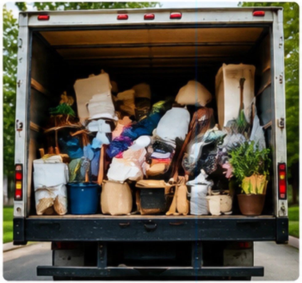 A box truck loaded full with household items from a cleanout
