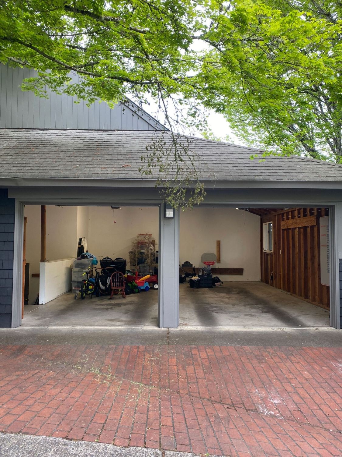 An emptied two-car garage at a rental property